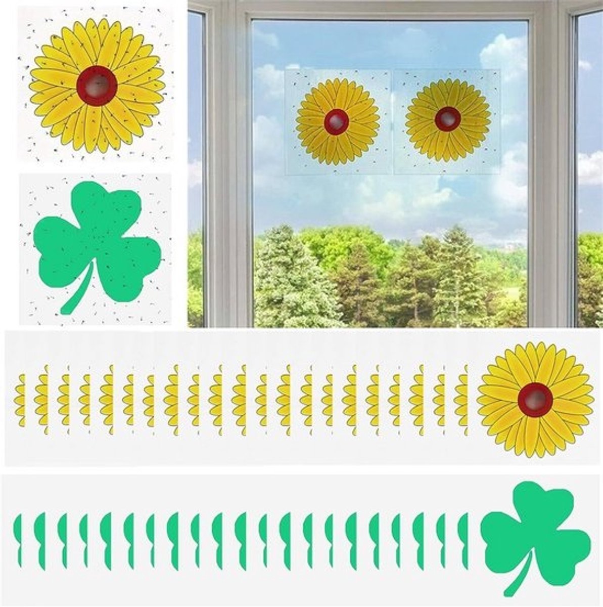 Vliegenvangers Raam - Vliegende insecten - Binnenruimte Schoon - Bloemenpatroon Ontwerp - 60 Stuks - Zwart