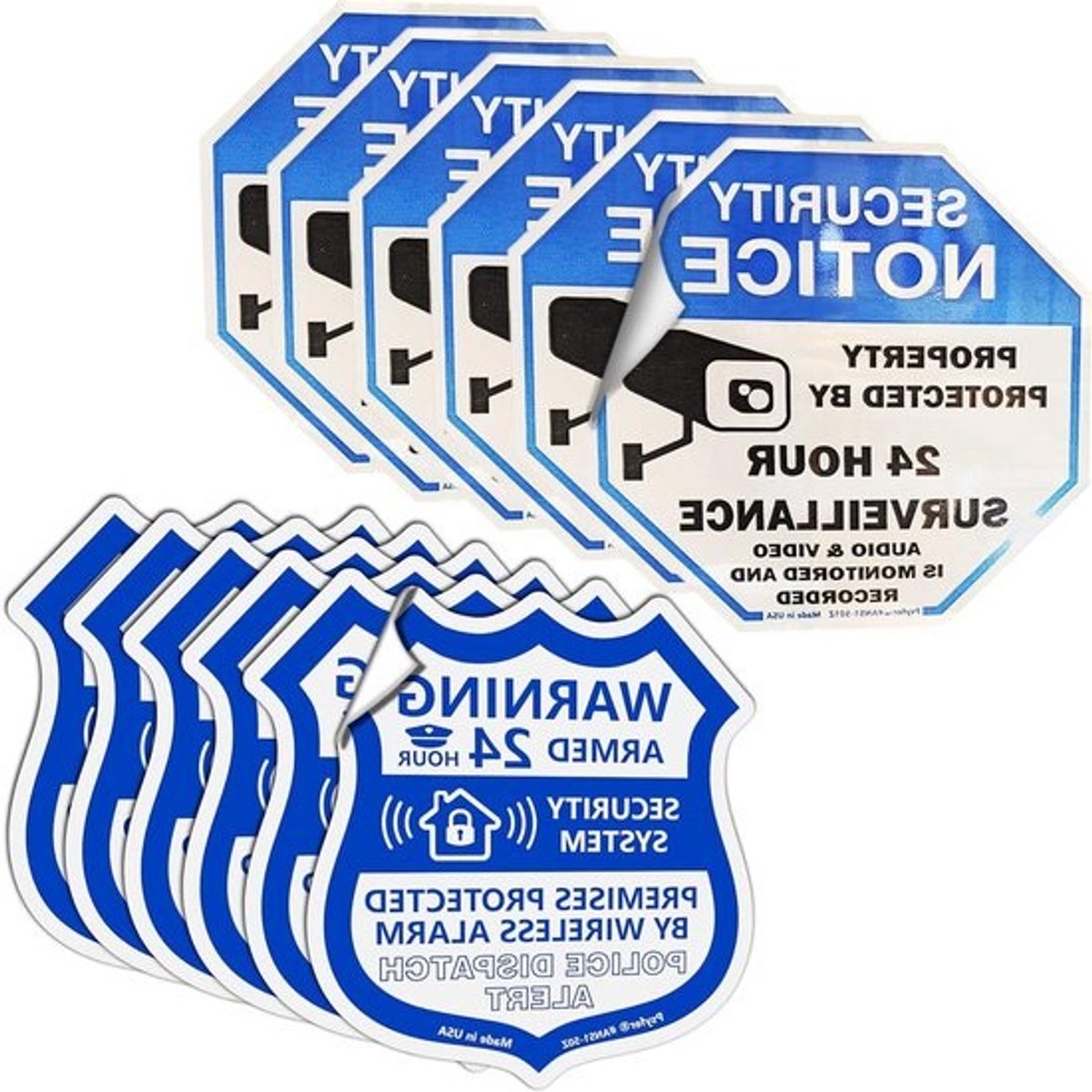 Veiligheidsstickers Camera Alarm - Waarschuwingsstickers Ramen - Huis Beveiligen - UV Waterdicht Polyester - 12 Stuks - Blauw Zwart Wit