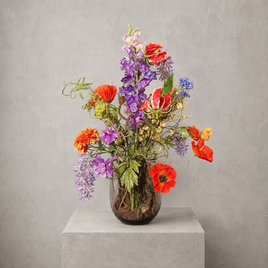 Kunstbloemen Boeket met Vaas – Kleurrijk Veldboeket – 65 cm – Seta Fiori