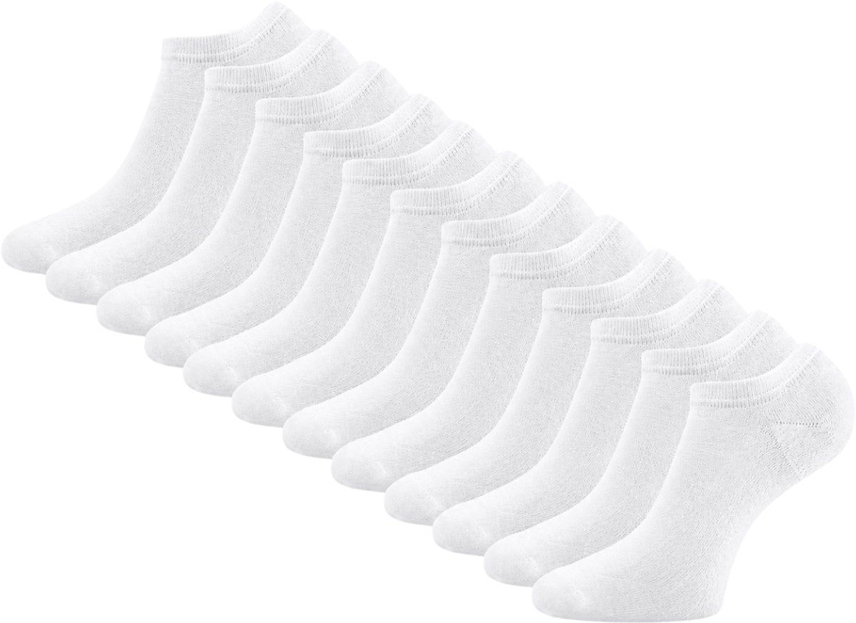 Katoenen sneakersokken - 12 paar SQOTTON® - Enkelsokken - Naadloos - Wit - Unisex - Maat 43-46