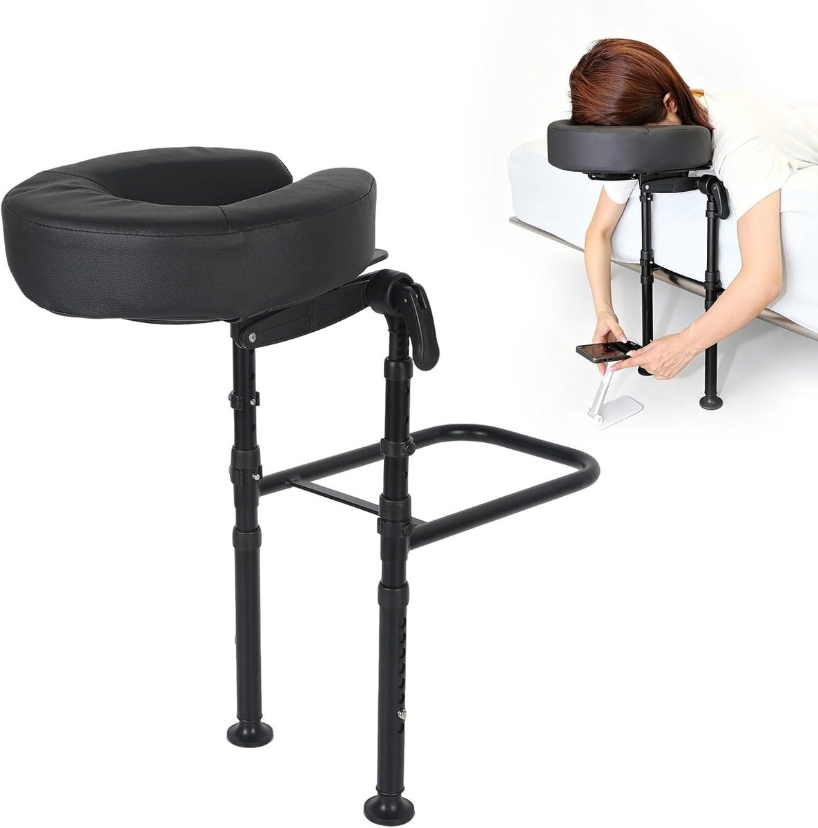 Verstelbare ergonomische massagehoofdsteun met gezichtsplit voor massagetafels en cosmetica-ligstoelen, geschikt voor 14-45 cm dikte