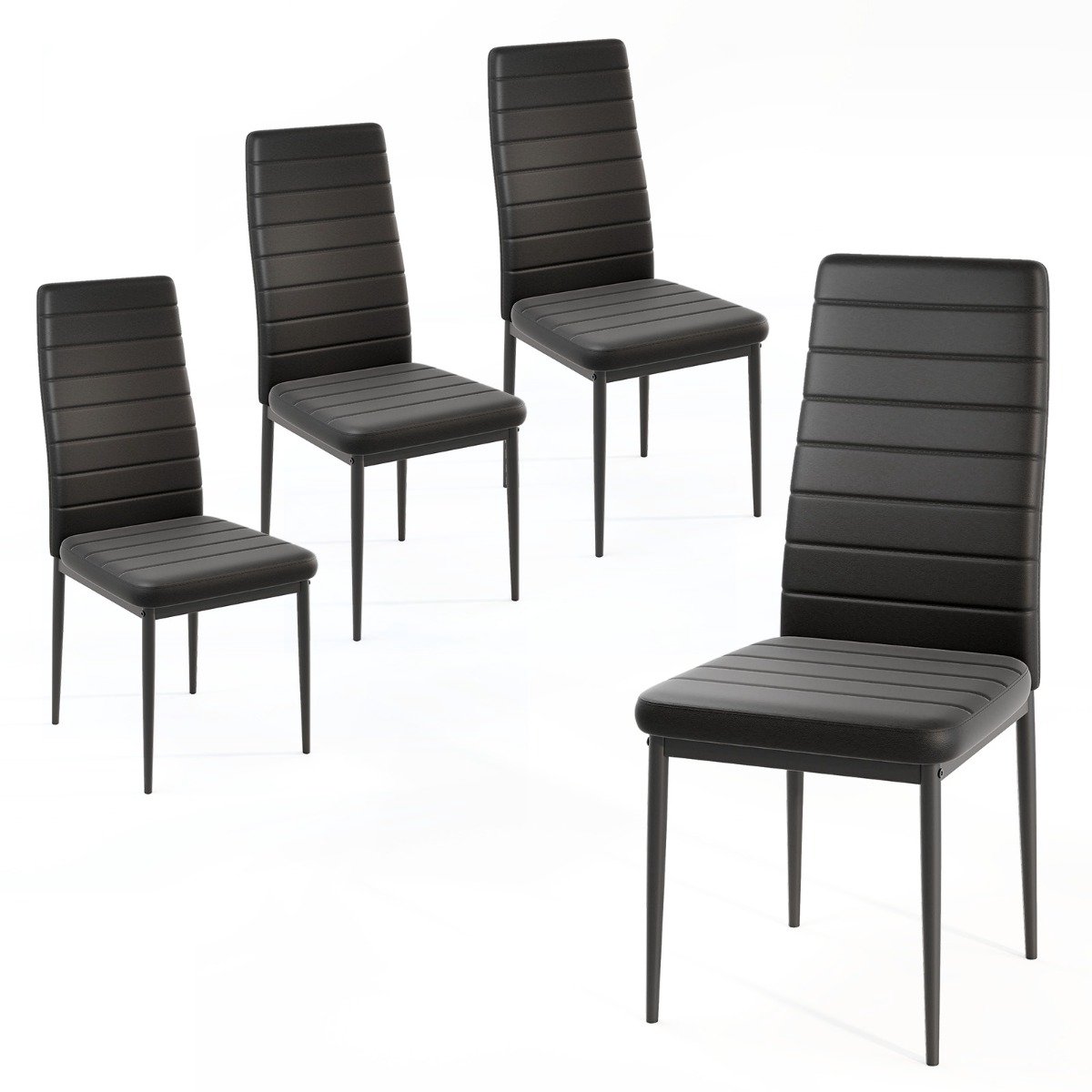 SureDeal® - Eettafel - Gestoffeerde Eetkamerstoelen Gestoffeerde - Zitting Imitatieleer Metalen - 52,5x43x96,5 cm - Zwart