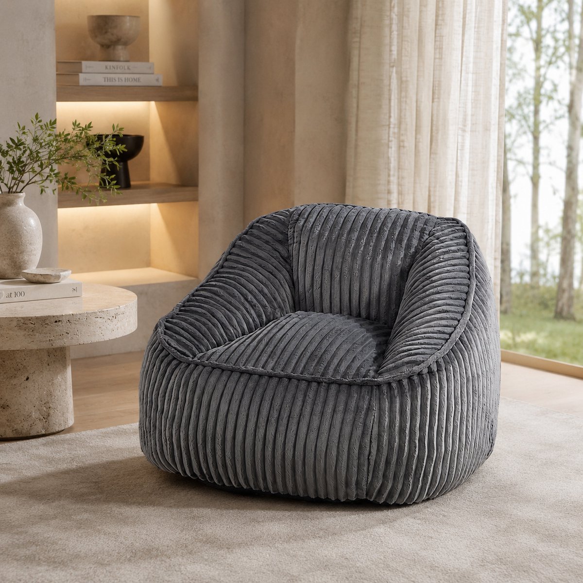 Zitzak - Zitbank - Zitzak Stoel - Fauteuil - Relaxstoel - Ergonomisch bank - Chenillestof - Binnen - Vulling van traagschuim - pluizig en zacht - Geen montage nodig - Geschikt voor de woonkamer, slaapkamer en leeshoek - Donkergrijs