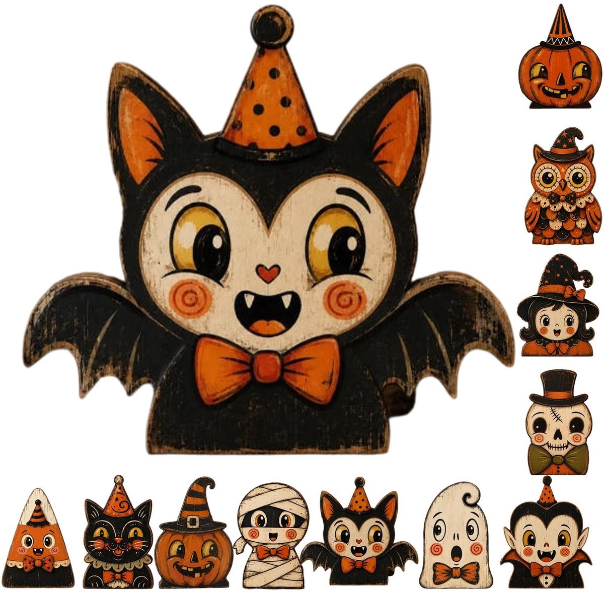 Casalora® Halloween Houten Tafeldecoratie – 1 Stuk – Retro Houten Figuur – Halloween Decoratie voor Schouw, Tiered Tray en Herfstdecoratie