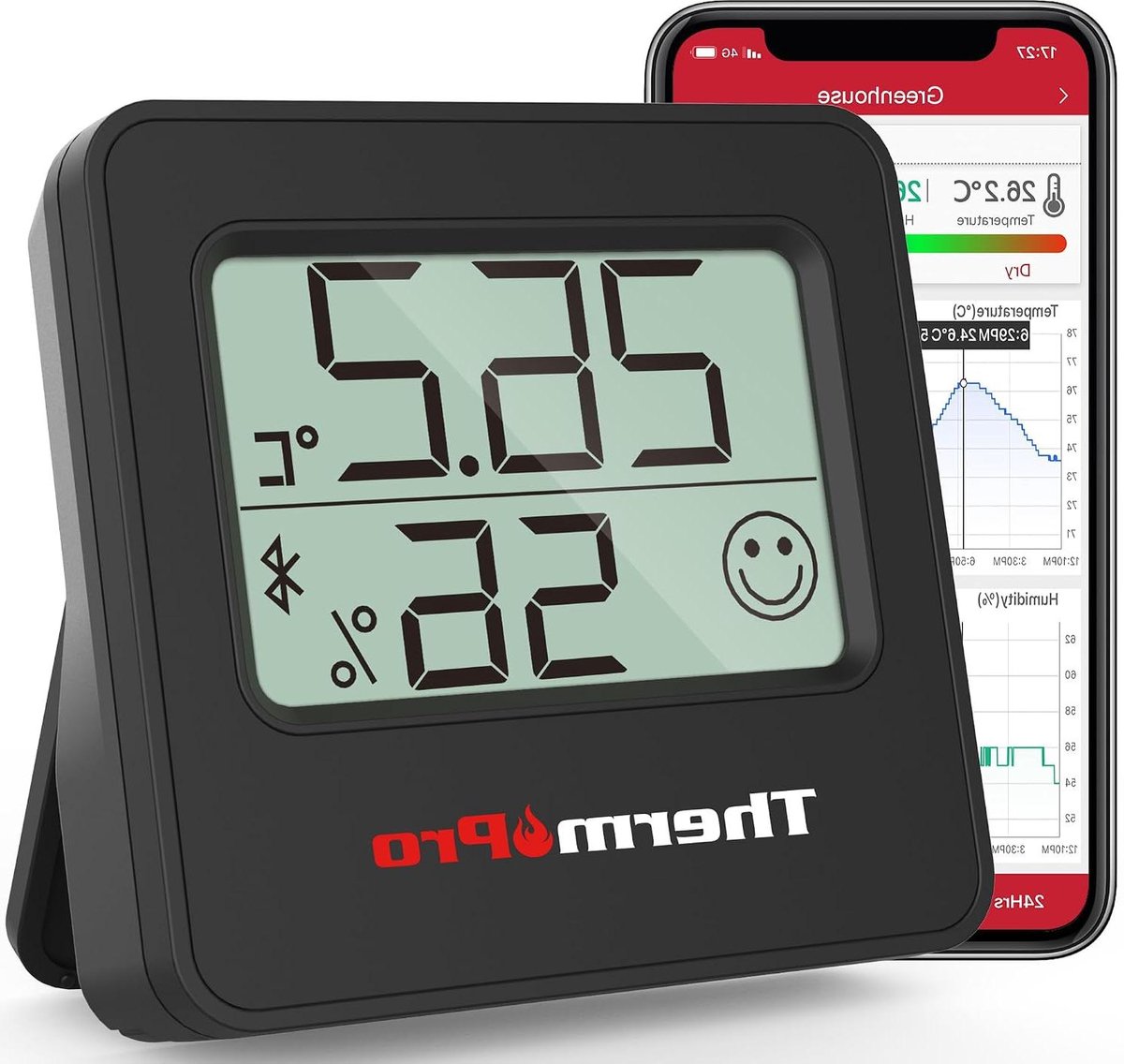 Klimaatmeter - Thermo hygrometer - Binnenklimaat Monitoren - Bluetooth tot 80m - 5.5 cm - Zwart