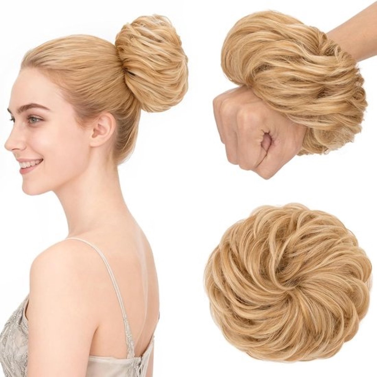 Haarknot Scrunchie - Haarstuk Krullend - Snel Haar Stijlen - Natuurlijk Uiterlijk - 45g Gewicht - Goudbruin Blond Mix