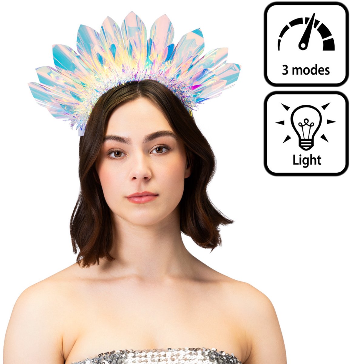Boland - LED diadeem halokroon Luminous Wit - Één maat - Volwassenen - Unisex - Fantasy - Festival - Engel - Fee