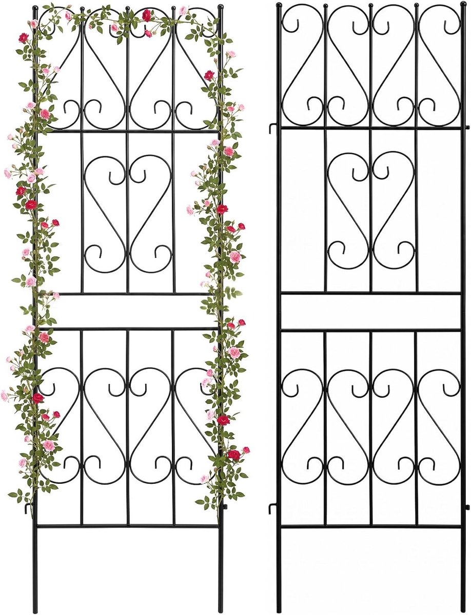 Twee Delige Tuinhek voor Klimplanten, 180cm Hoog x 50cm Breed, Robuuste Stalen Steun voor Groenten en Bloemen zoals Rozen, Komkommers en Clematis
