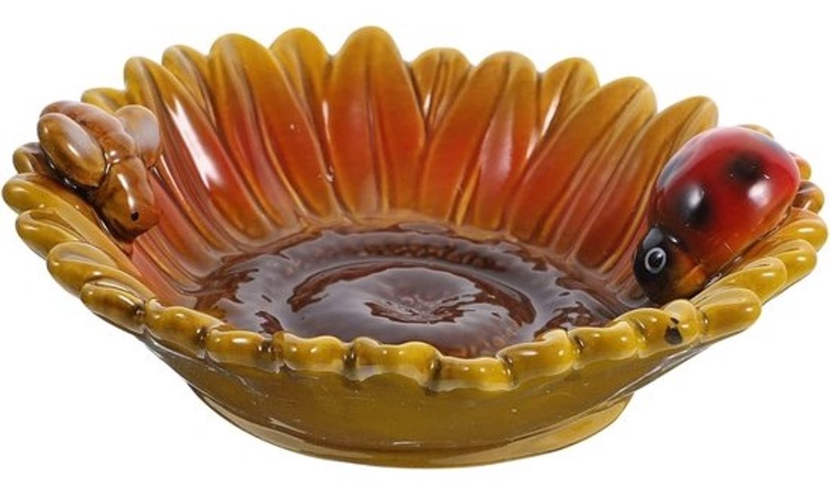 Keramisch Opbergbakje - Sieraden Schaal - Sleutels En Sieraden - Zonnebloem Vorm - 17.5x17x5.3 cm - Geel