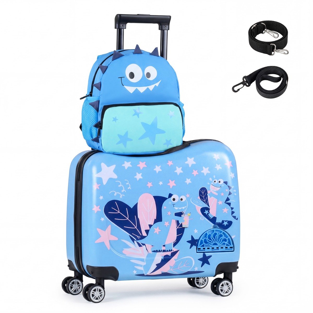 SureDeal® - Kinderkoffer - Delige Kinderkofferset - Zwenkwielen Loop - Draag - Zitkoffer - Rugzak Reiskoffer - Wieltjes - 46x23x33 cm - Blauw