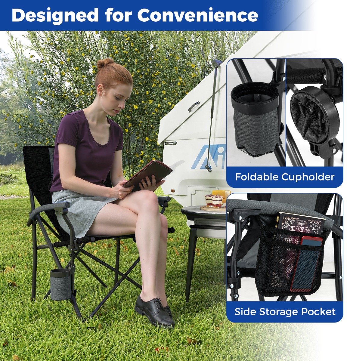 SureDeal® - Kamper - Opvouwbare Campingstoelen Ligstoelen - Buiten Strandstoelen Oxford - 59x63x89 cm - Zwart + Grijs