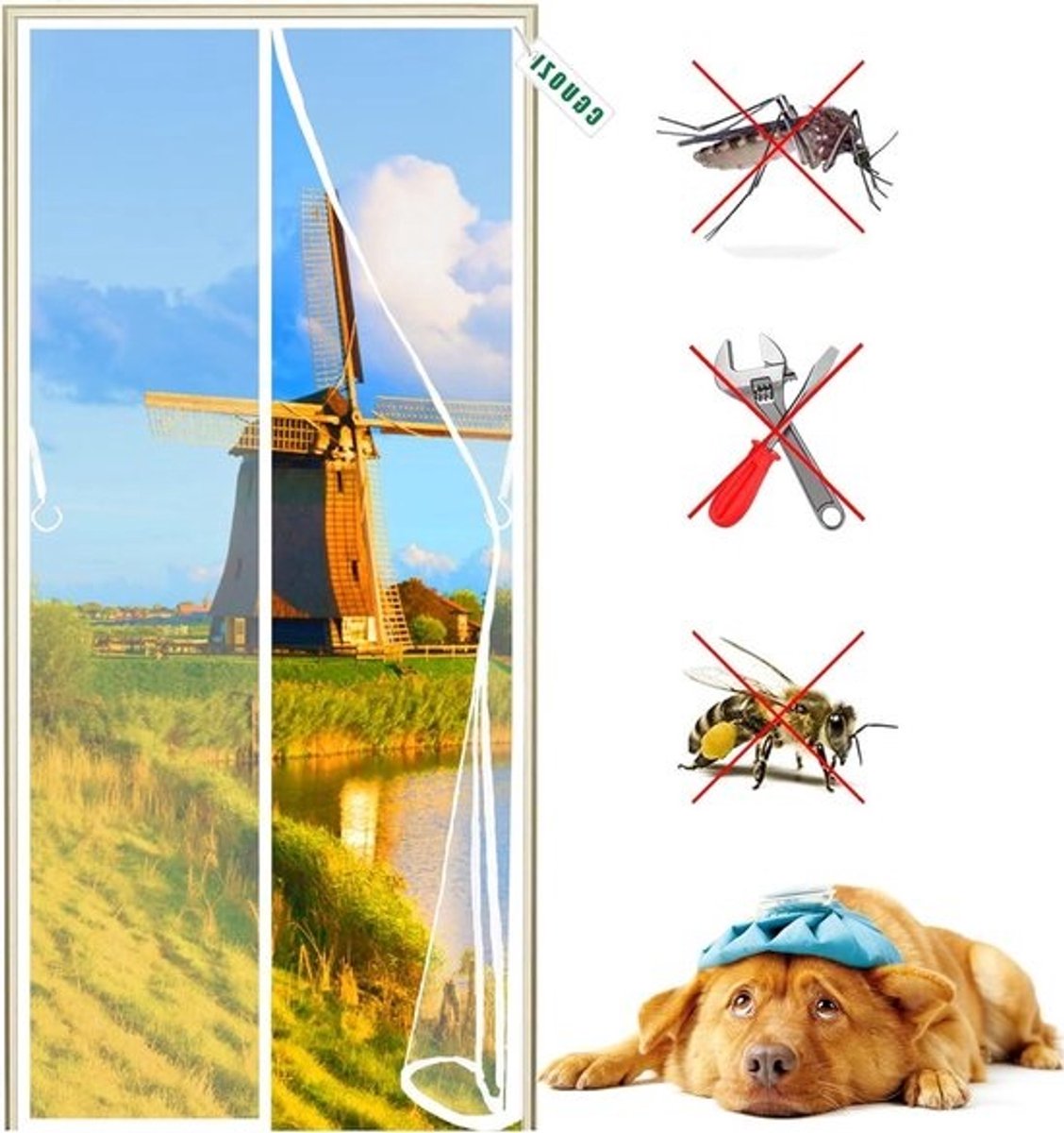 Magnetische Horndeur - Hordeur Vliegenhor - Insecten Buiten Houden - Zonder Boren Bevestigen - 105 x 265 cm - Wit