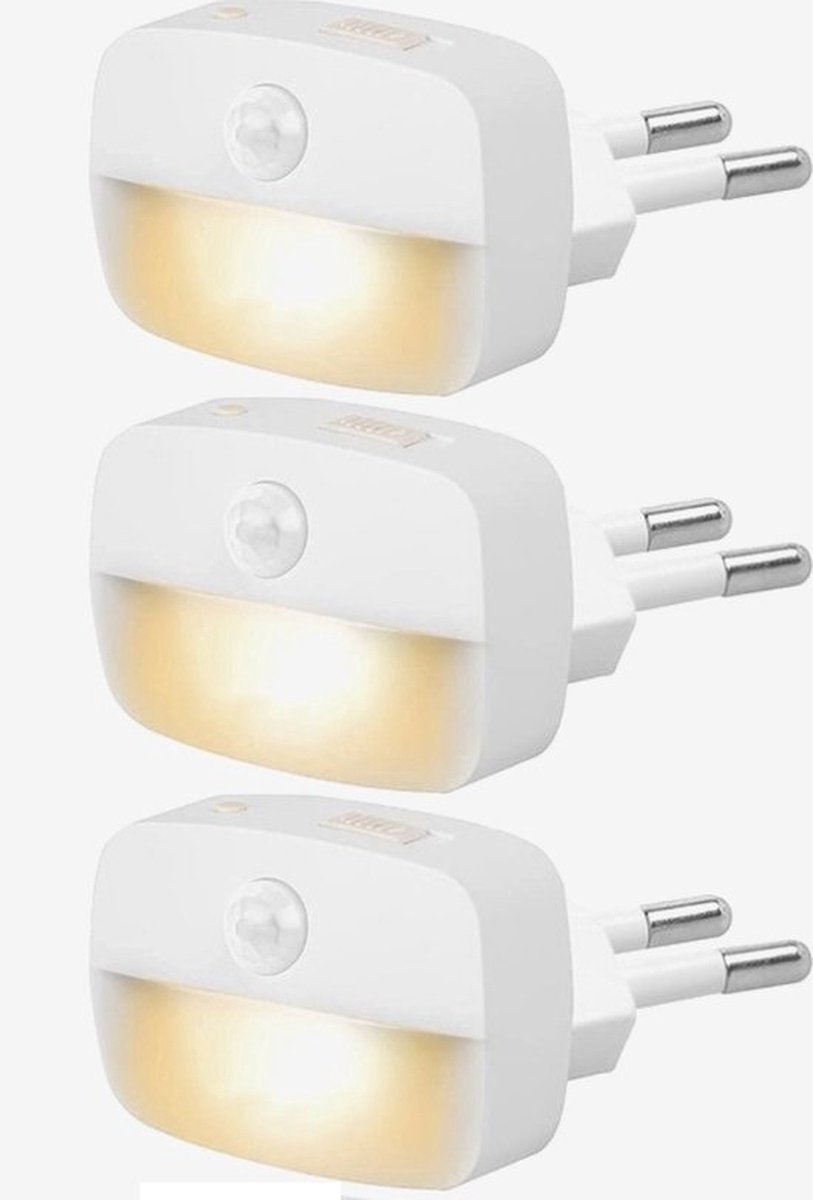 Nachtlampje met Bewegingssensor – LED Nachtlampje Stopcontact, Plug-in Nachtlampje met 3 Standen, Automatische Bewegingsdetectie voor Slaapkamer, Hal en Trap – 3 Stuk