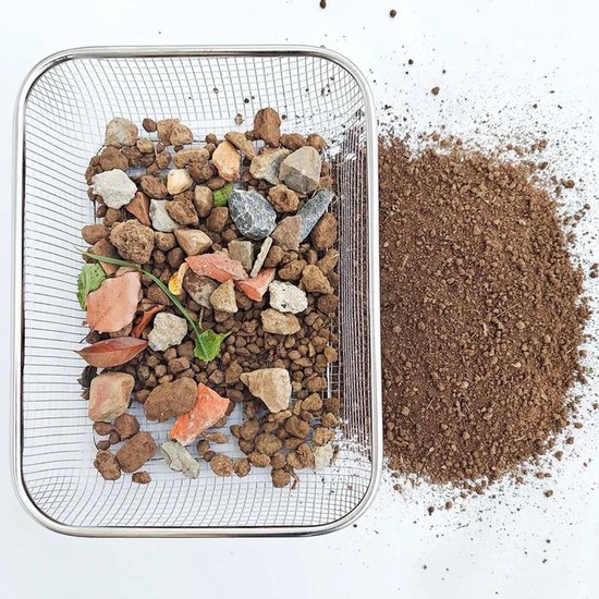 Tuinzeef van roestvrij staal, compostzeef, grondzeef, metalen zeef, geschikt voor aarde, zand, grind, stenen, enz., speciaal voor de tuin, zware zeefmand. van lism — afbeelding 5