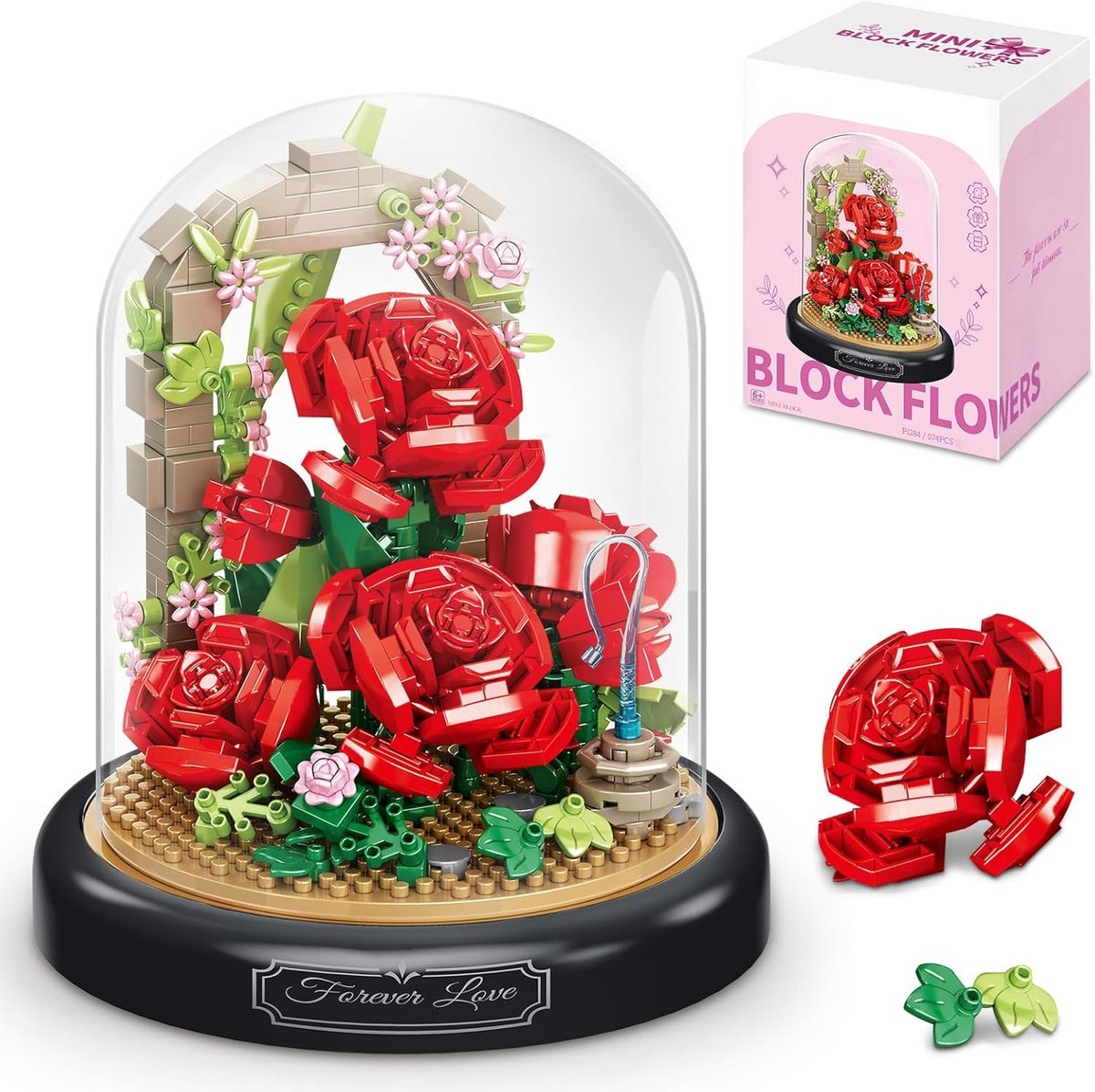 casalora - Mini Kunstbloemen Boeket - Bloemenboeket in Stolp - Bouwsets Volwassenen - Botanical Flowers Collection - Botanical Bloemen - Bouwsets - Rozenblokken - Niet geschikt voor LEGO - Decoratie voor Huis, Cadeau, Kerst, Oudjaar, Nieuwjaar