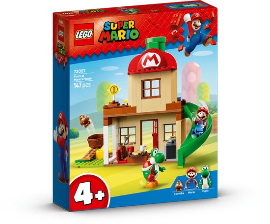 LEGO Super Mario Yoshi bij Mario's Huis (72057) met 147 onderdelen. Bevat Mario, Yoshi en Goomba figuren.