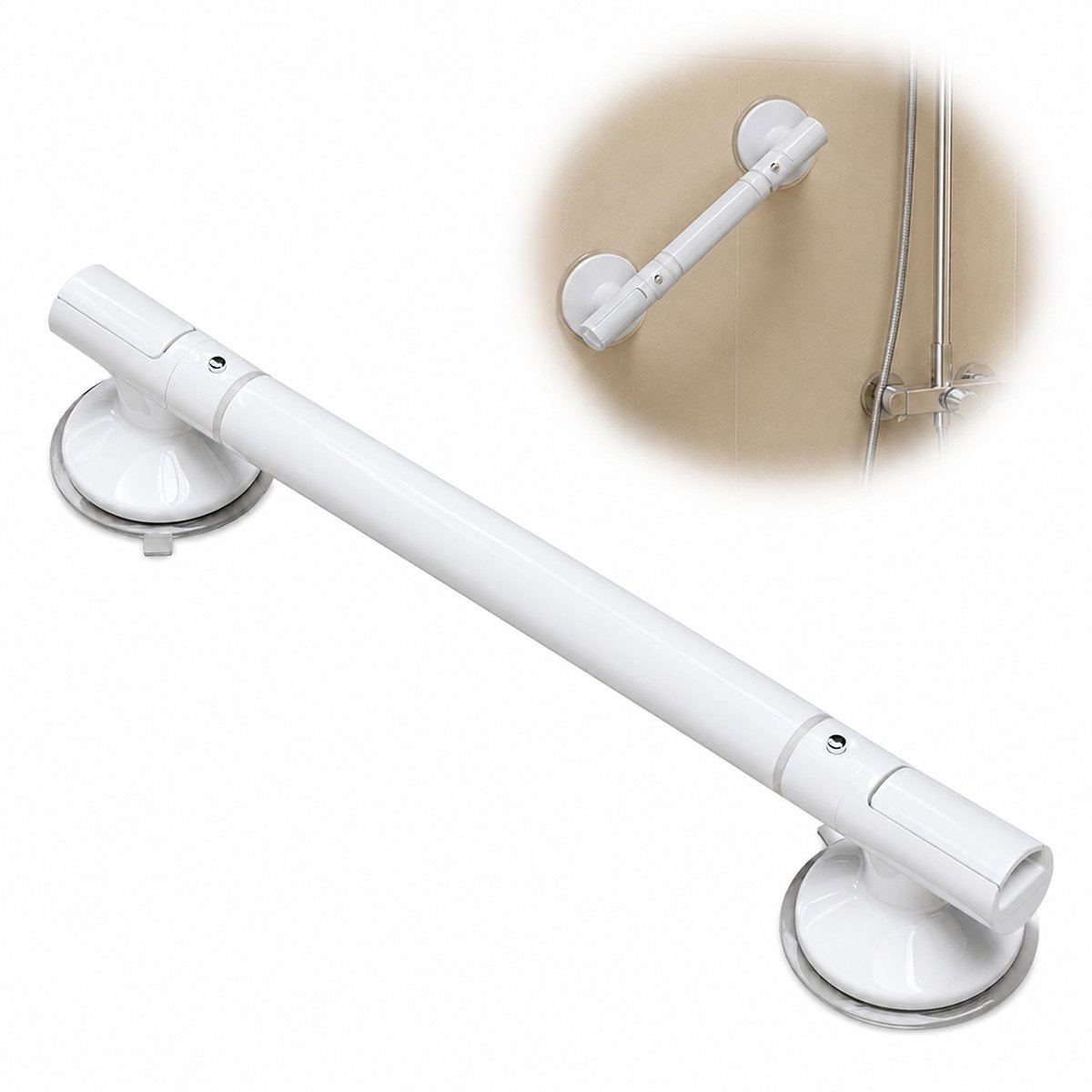 Ulisem - Badkamer Steunbeugel met Zuignap - Douchegreep Zonder Boren - Veiligheidsgreep voor Senioren - Antislip Handgreep - Voor Douche Bad en Toilet - 45 cm - Wit