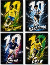 Voetbal Poster - Legendes met Nummer 10 – Maradona, Ronaldinho, Zidane & Pelé – 4 Voetbal posters – 30 x 40 cm