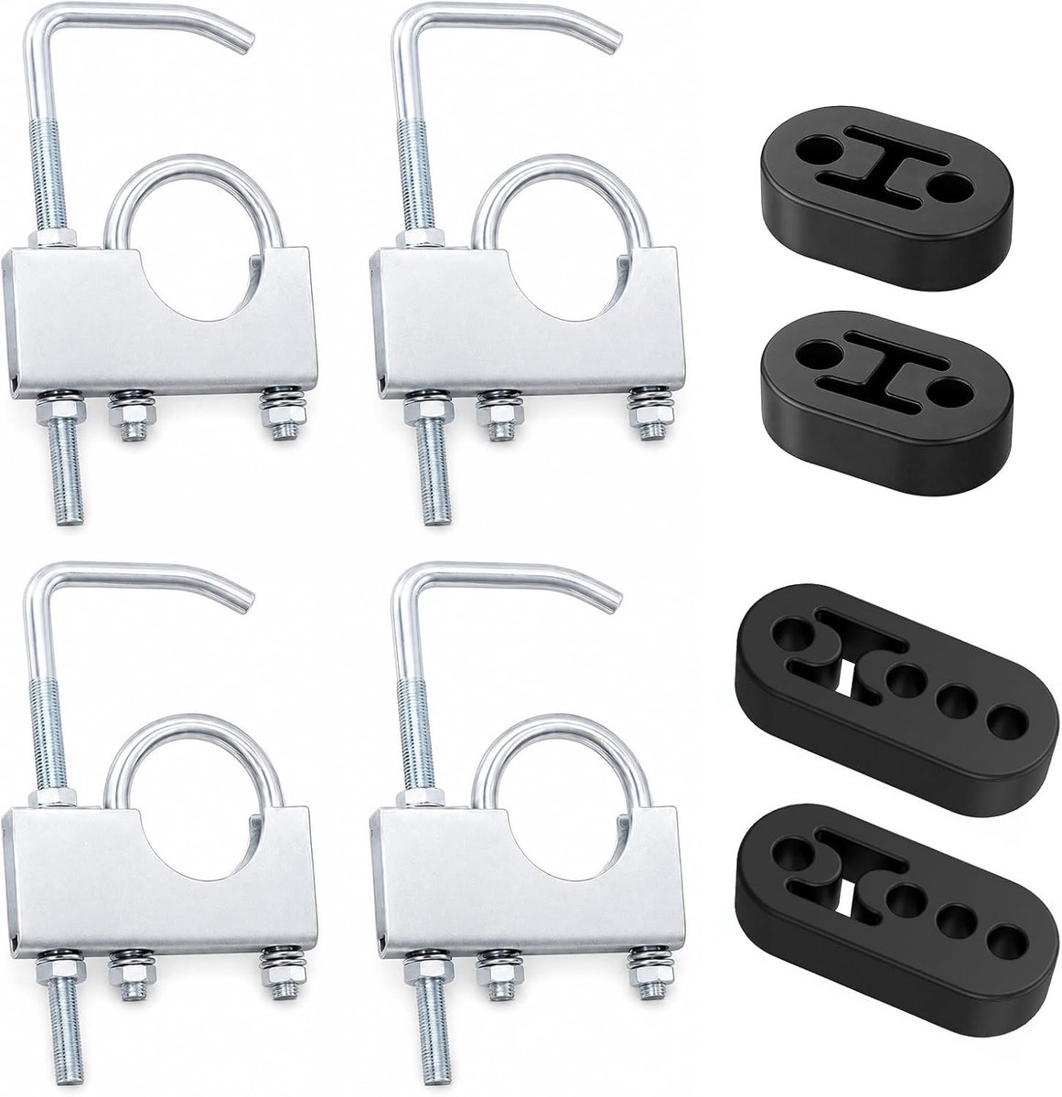 Uitlaatklem met rubberen hangers, 4 stuks 2,5 inch universele heavy duty uitlaatbeugels voor auto en vrachtwagen, geluiddemper en stevige bevestiging