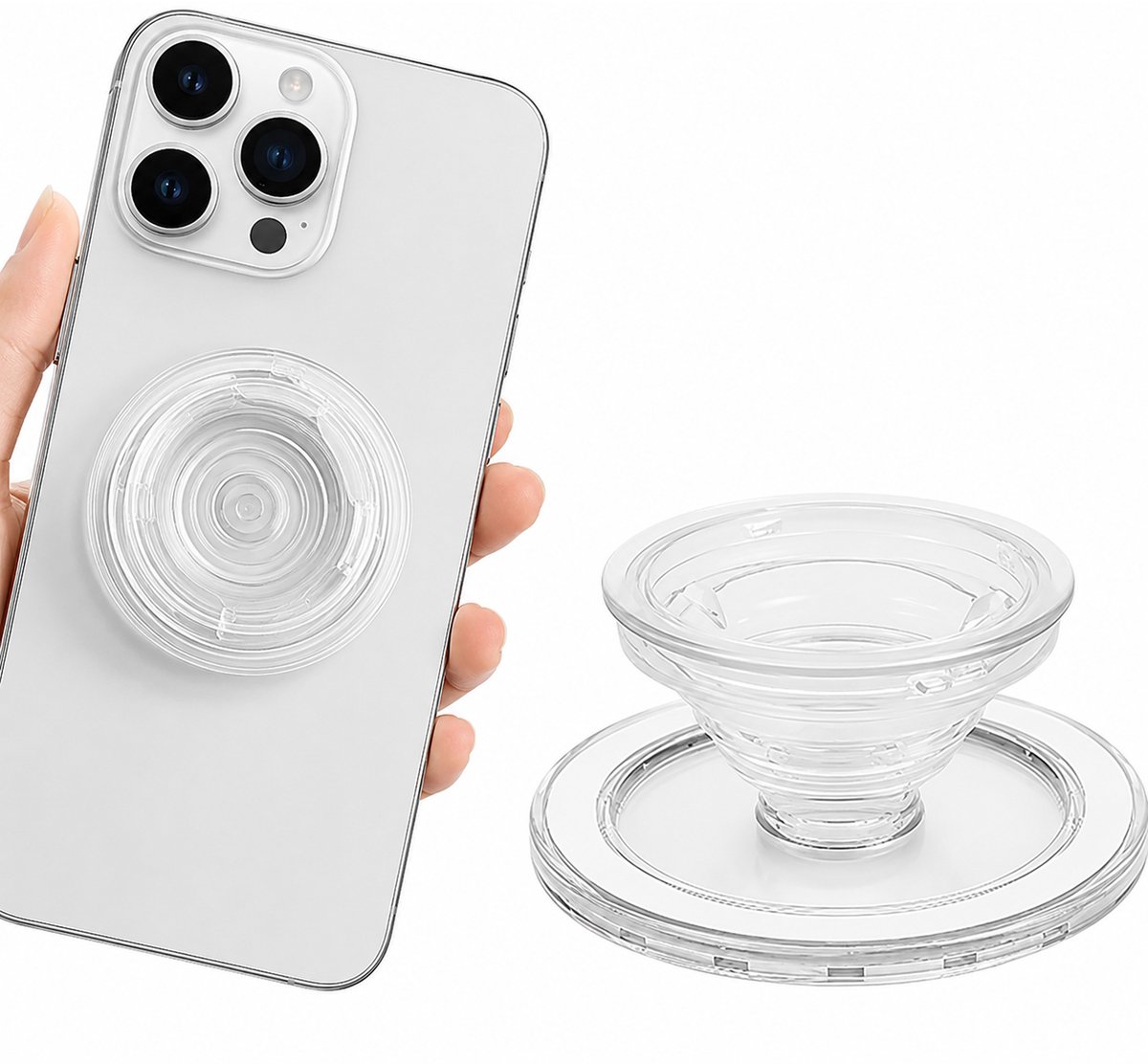 Magnetische telefoonhouder - Uitklapbare grip - Transparant