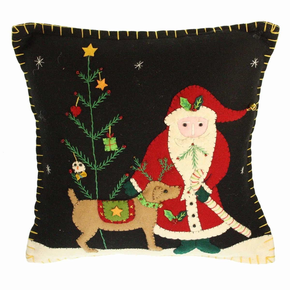 Kussen Kerstman met hond, vilt incl. vulling 35x35x5cm