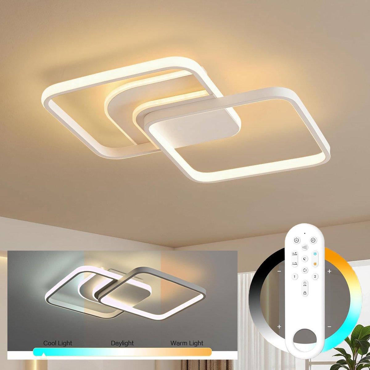 Amdelne - LED Plafonniere - Vierkante - 45W - 3000K-6500K - Moderne Plafondlamp - 5600LM - Plafondverlichting - Voor keuken | kantoor | woonkamer | kinderkamer | slaapkamer - Wit