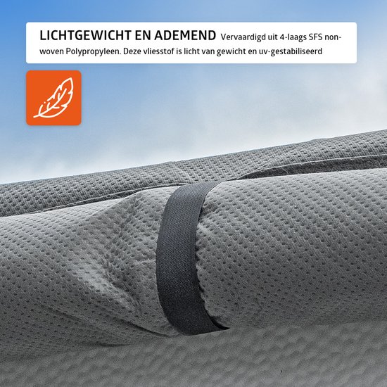 Campout Camperhoes - 700 x 235 x 270 cm - Caravan beschermhoezen - Camperhoezen - Waterdicht en UV-bestendig - 4-laags SFS-stof, 160g/m² - YKK ritsen - Met 6 bevestigingsriemen en Elastische band - Reflecterende Strepen - Inclusief opbergtas - Grijs van Campout — afbeelding 2