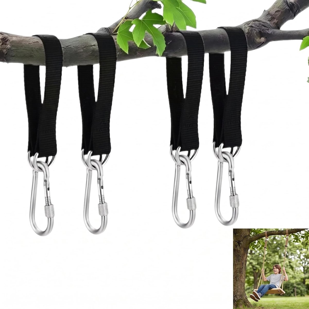 4-delige hangmatbevestiging – scheurbestendige nylon schommelslingers voor buiten, max. 300 kg, ideaal voor hangmat, hangstoel en tuingebruik