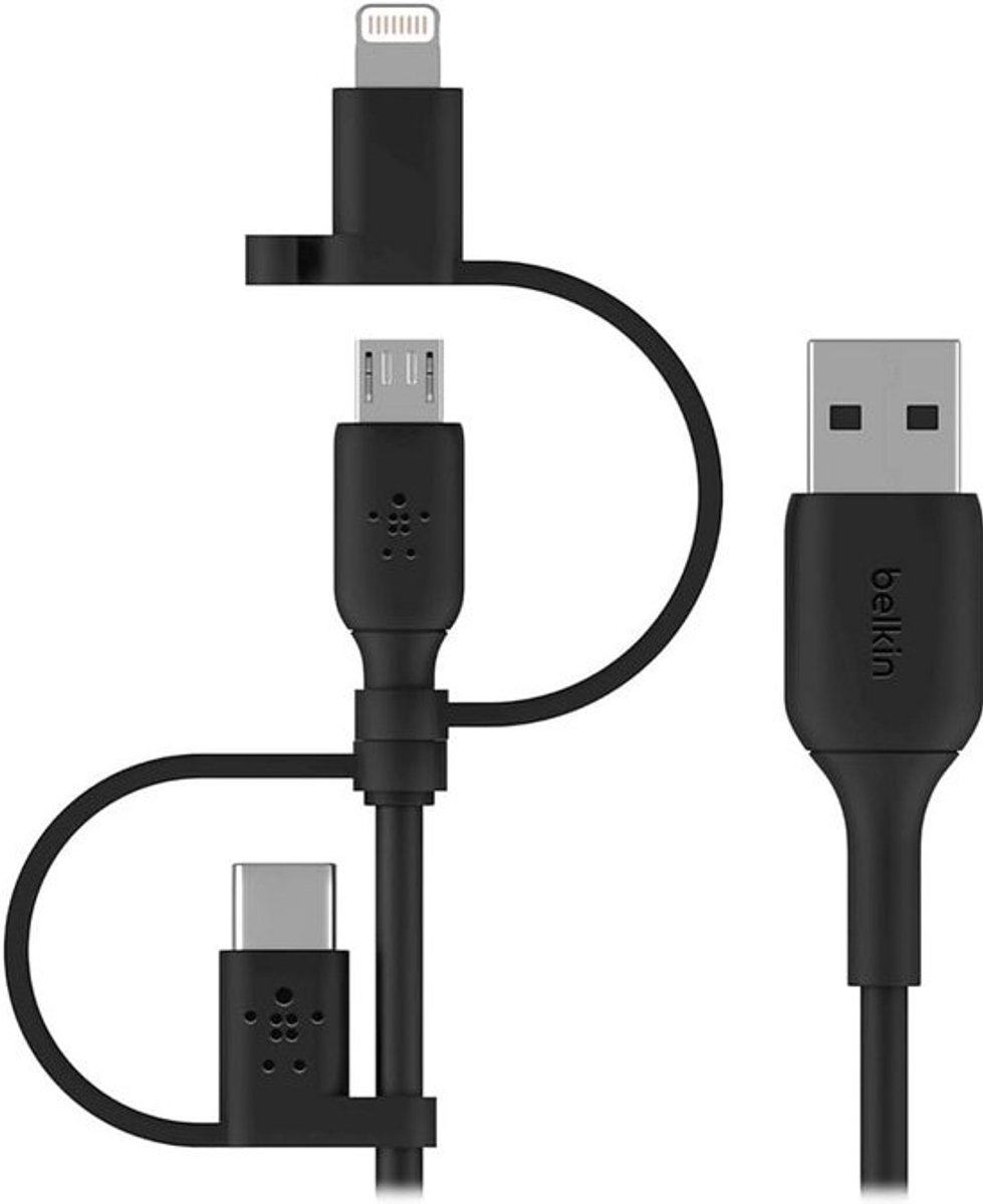 Universele 3-in-1 Oplaadkabel (USB-C, Lightning, Micro-USB) voor Smartphones en Tablets (1m)