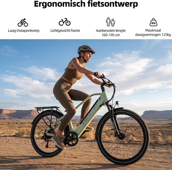 Bekup V2 Elektrische stadsfiets - 26 inch frame met hoge instap - 36V 14,5Ah accu met lange actieradius - 250W achterwielmotor - 45Nm koppel - Shimano 7 versnellingen - Voor- en achter schijfremmen - LCD-display - Pistachegroen — afbeelding 5