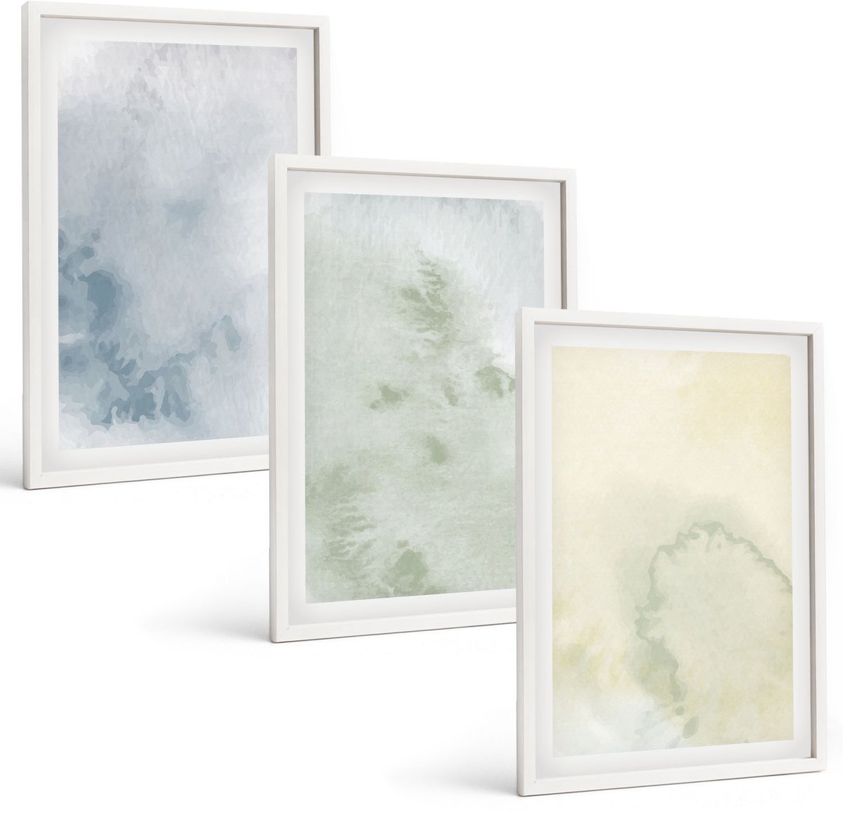 Wallfluent 3-Delige Schilderij Set - Pastelkleurige Aquarelverf Op Canvastextuur - 40 x 60 - Decoratieve Muurdecoratie - Slaapkamer - Stijlvolle Muurdecoratie