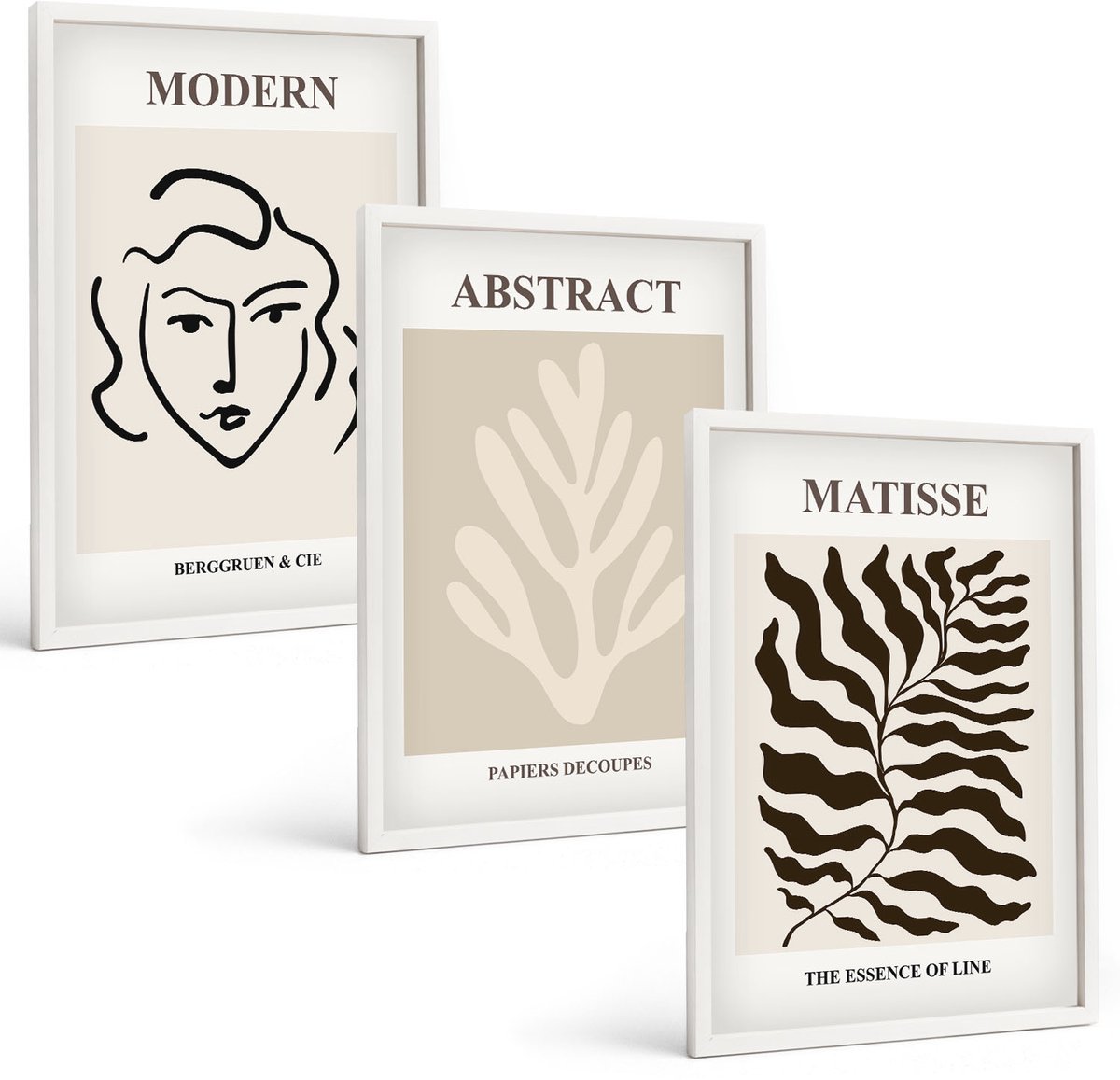 Wallfluent 3-Delige Schilderij Set - Illustraties Van Gezicht En Bladeren Door Henri Matisse - 40 x 60 - Muurdecoratie - Wanddecoratie - Slaapkamer - Moderne Wanddecoratie