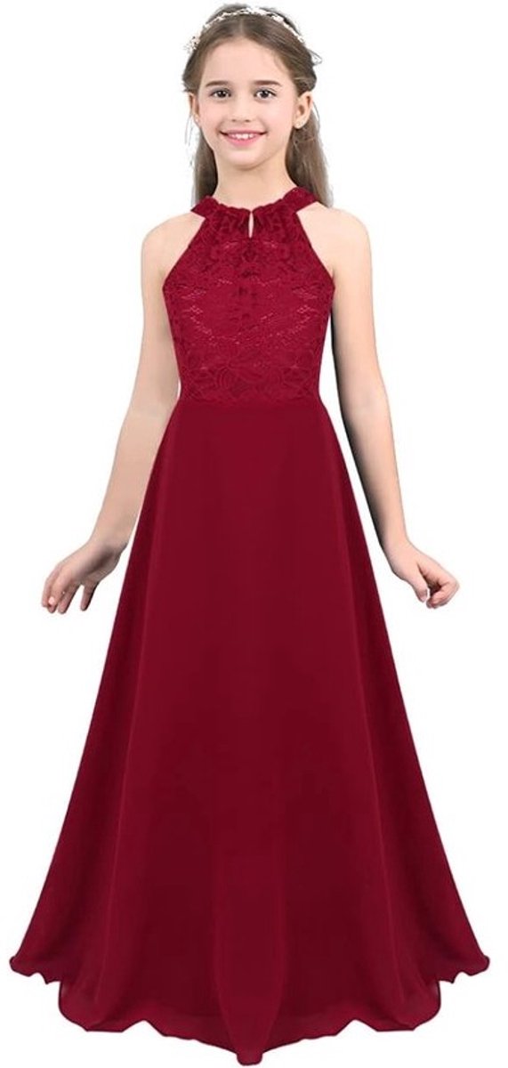 Elegante Kant Kinderjurk Meisjes Lang Voor Bruiloft Communie Feest Doop Verjaardag