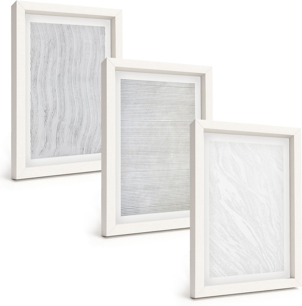 Wallfluent 3-Delige Schilderij Set - Heldere Structuren, Snaarpatronen Op Zand - 20 x 30 - Moderne Wanddecoratie - Slaapkamer
