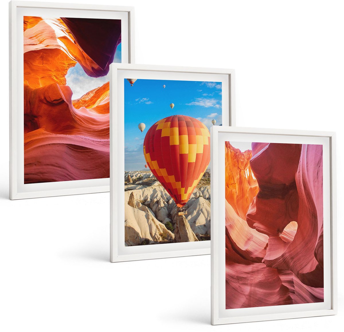 Wallfluent 3-Delige Schilderij Set - Woestijnklooflandschappen En Ballonvaart - 40 x 60 - Muurdecoratie - Interieur Decoratie