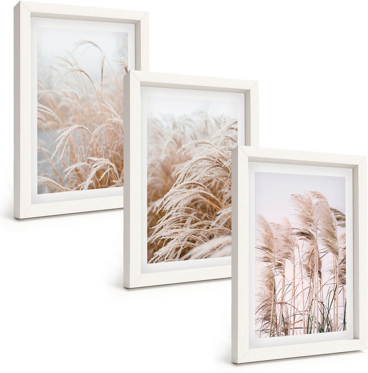 Wallfluent 3-Delige Schilderij Set - Grasvelden In Delicate Tinten Bruin En Beige. - 20 x 30 - Decoratieve Muurdecoratie - Slaapkamer - Interieur Decoratie