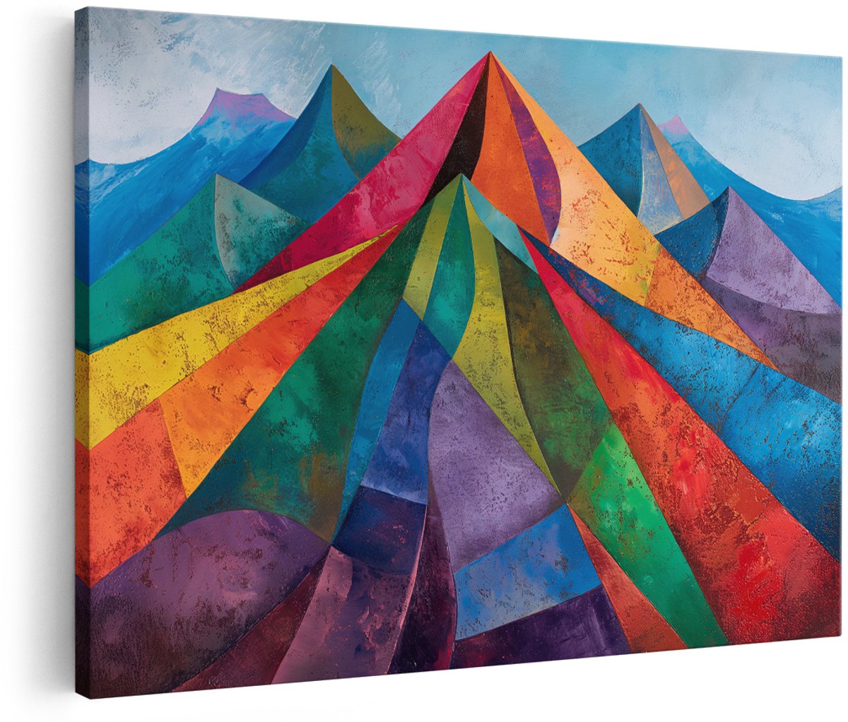 Artaza Canvas Schilderij Abstract - 180x120 cm - Groot - Wanddecoratie Bergen - Muurdecoratie Modern - Geometrische Decoratie Kleurrijk - Kamer Accessoires