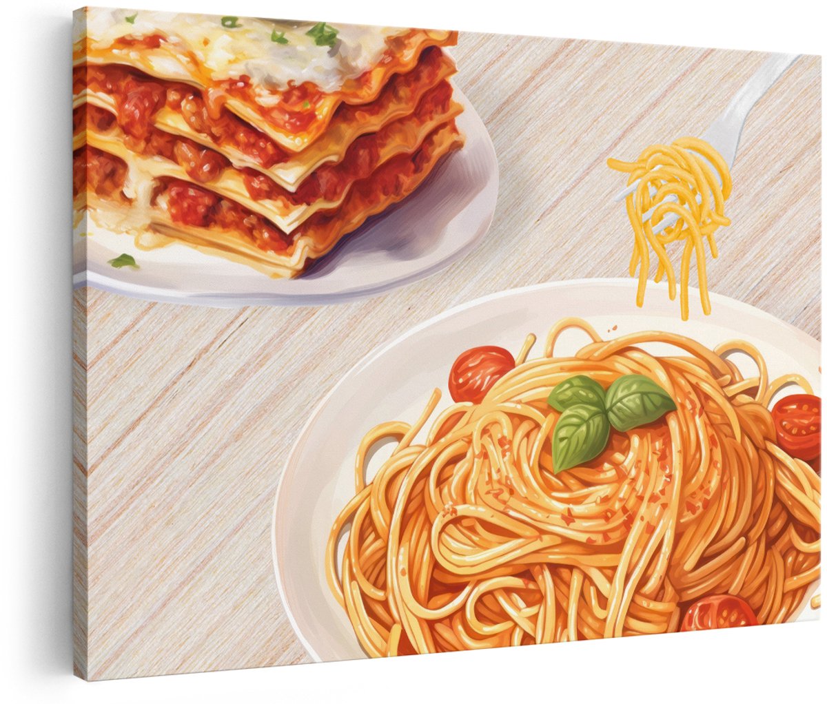 Artaza Canvas Schilderij Pasta - 180x120 cm - Groot - Wanddecoratie Keuken - Muurdecoratie Spaghetti - Schilderijen Italiaans Eten
