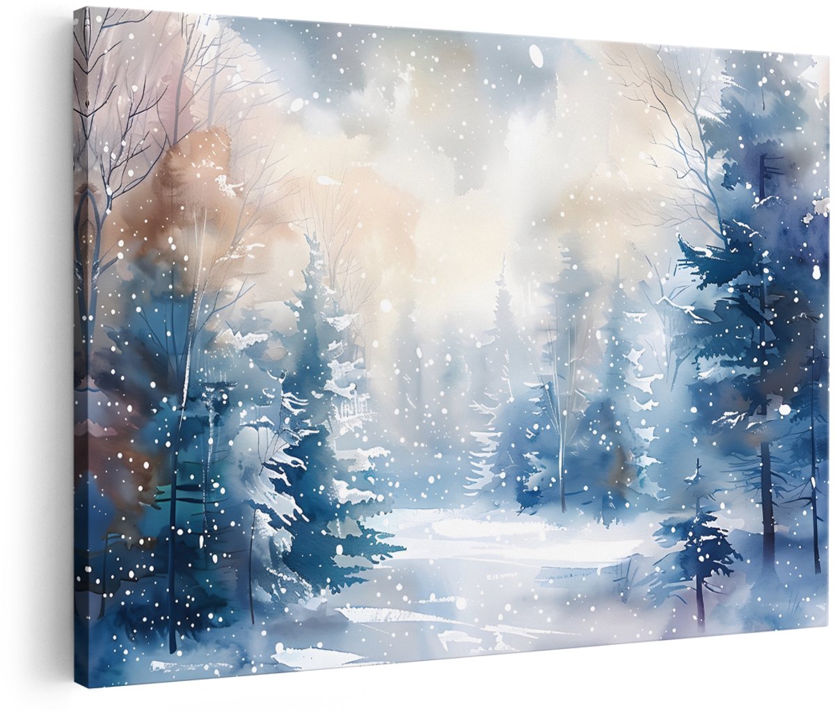 Artaza Canvas Schilderij Winter Bos - 180x120 cm - Groot - Wanddecoratie Landschap - Muurdecoratie Sneeuw - Decoratie Natuur Woonkamer