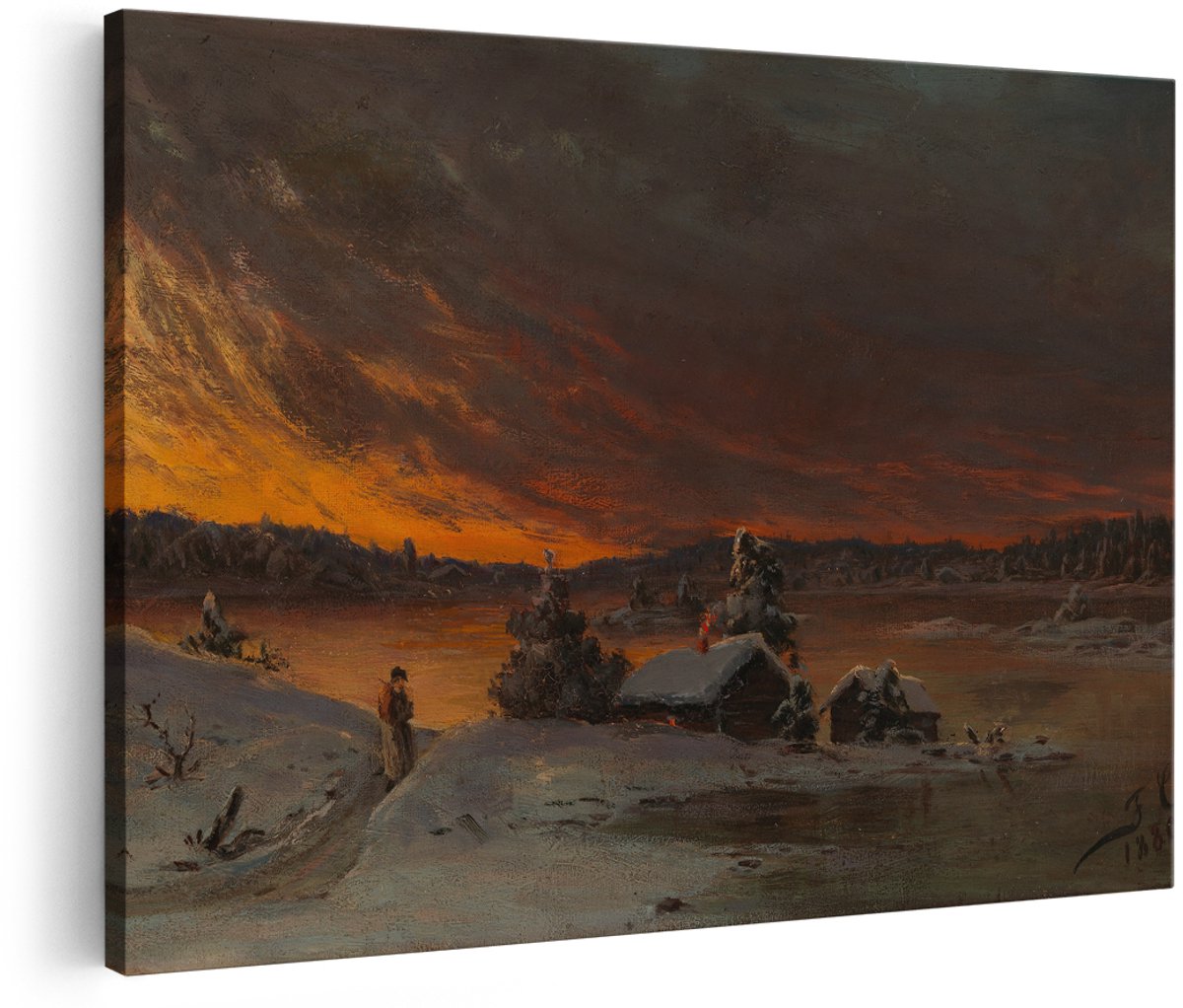 Artaza Canvas Schilderij Zonsondergang - 180x120 cm - Groot - Wanddecoratie Winters Landschap - Muurdecoratie Klassiek Schilderij - Decoratie Natuur
