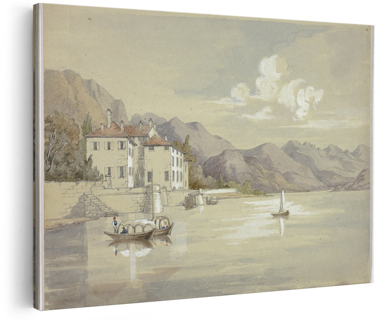 Artaza Canvas Schilderij Landschap Italiaans Meer - 180x120 cm - Groot - Wanddecoratie Vintage Bergen - Muurdecoratie Oude Meesters - Schilderijen Op Canvas