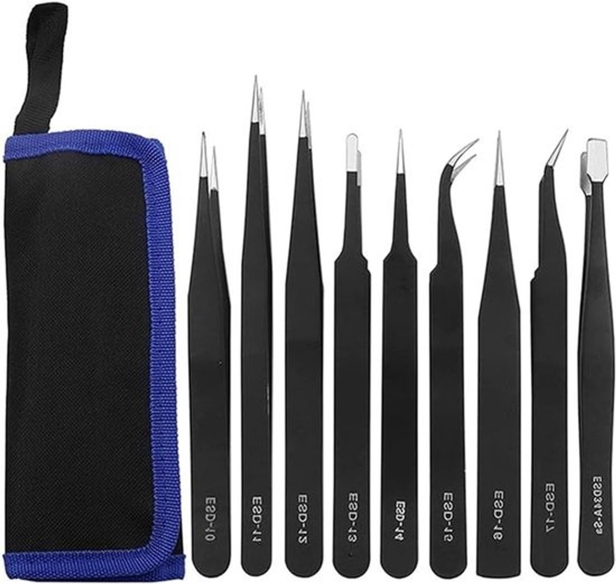 EGoods - Precisie pincet set 9 stuks voor elektronica, sieraden, ambacht, laboratoriumwerk.