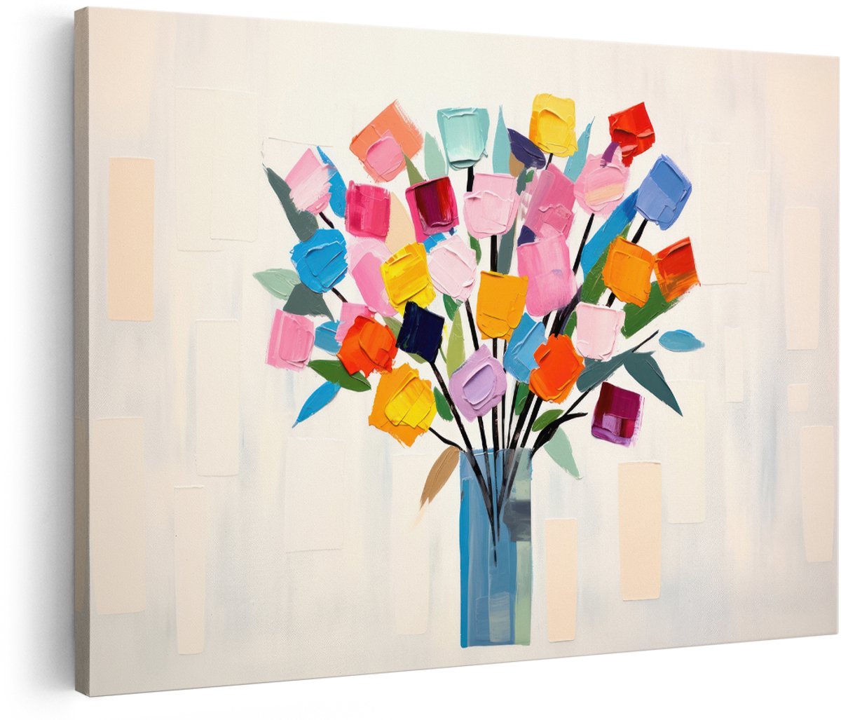 Artaza Canvas Schilderij Bloemen - 180x120 cm - Groot - Wanddecoratie Abstract - Muurdecoratie Vaas - Schilderijen Op Canvas Kleurrijk