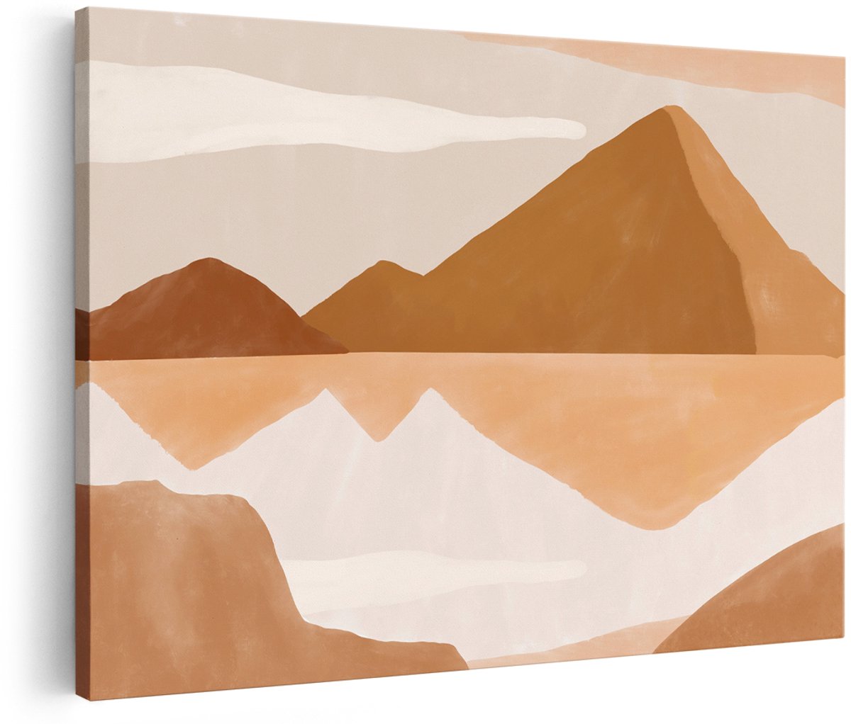 Artaza Canvas Schilderij Abstract Landschap - 180x120 cm - Groot - Wanddecoratie Bergen - Muurdecoratie Boho - Decoratie Woonkamer Aardetinten