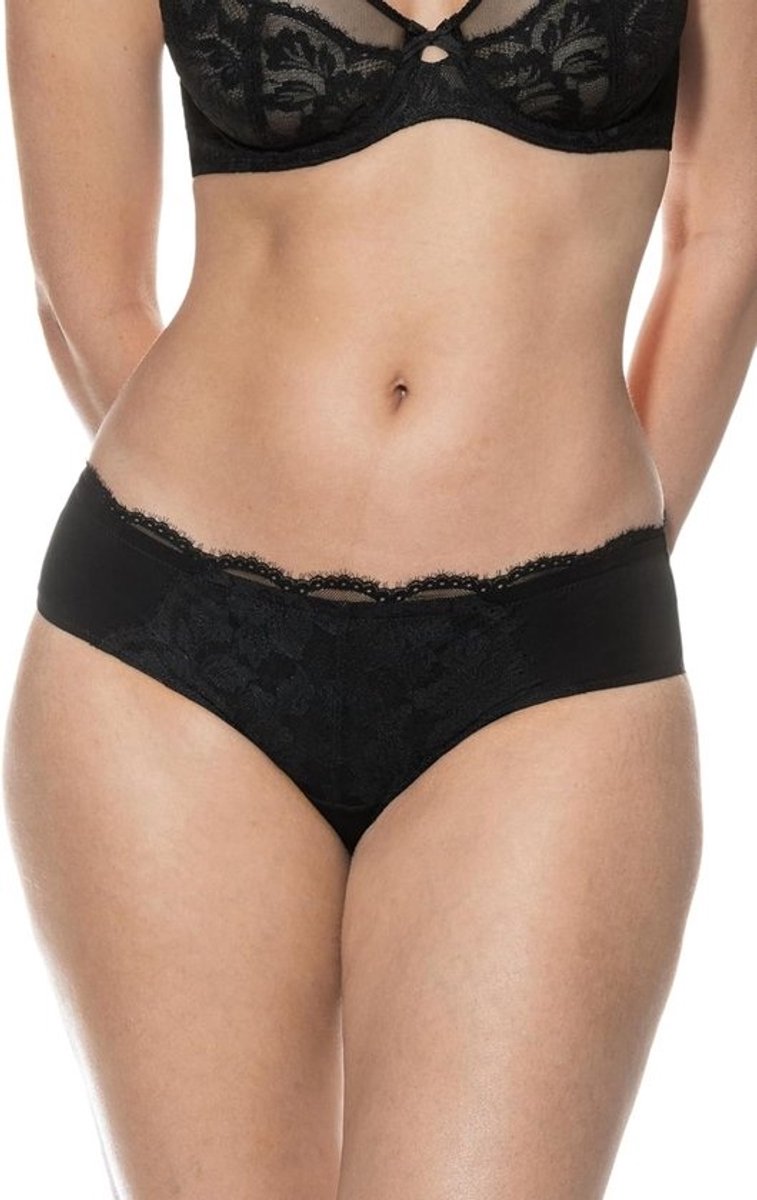 Dames Hipster - Onderbroek Kant - Dagelijks Draagcomfort - Transparante Kantdetails - Maat S - Zwart
