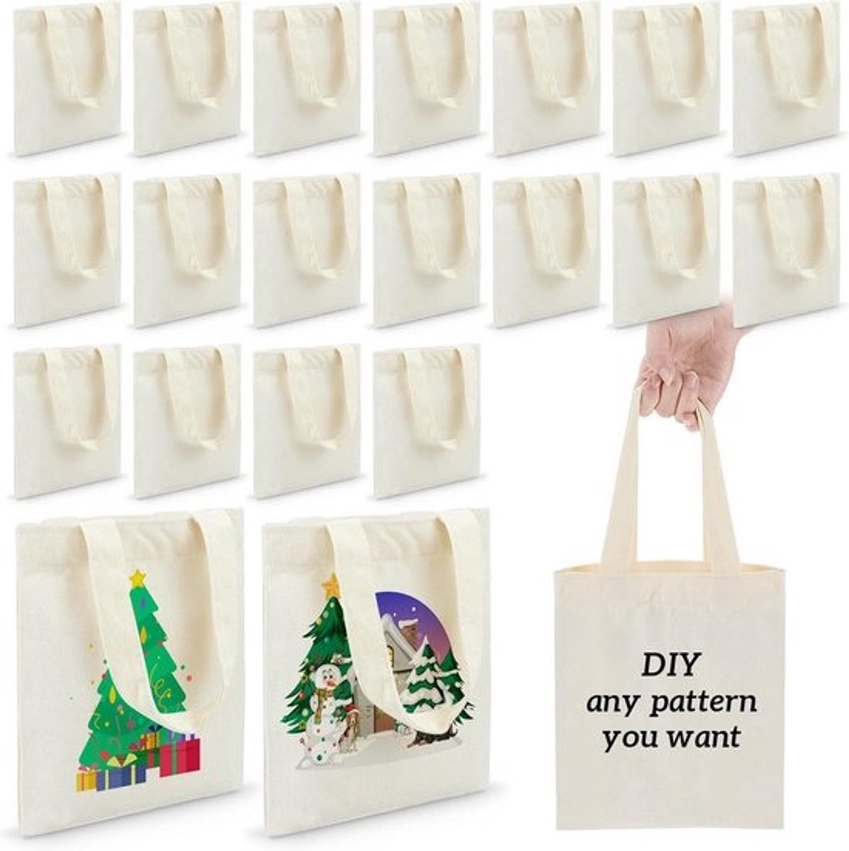 Mini Tote Bag Canvas Tas Herbruikbare Boodschappentas Leeg voor DIY en Cadeaus