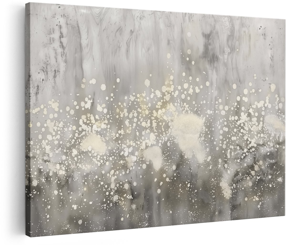 Artaza Canvas Schilderij Abstract Kunstwerk met Witte en Grijze Spatten - 180x120 cm - Groot - Wanddecoratie Woonkamer - Schilderijen - Muurdecoratie