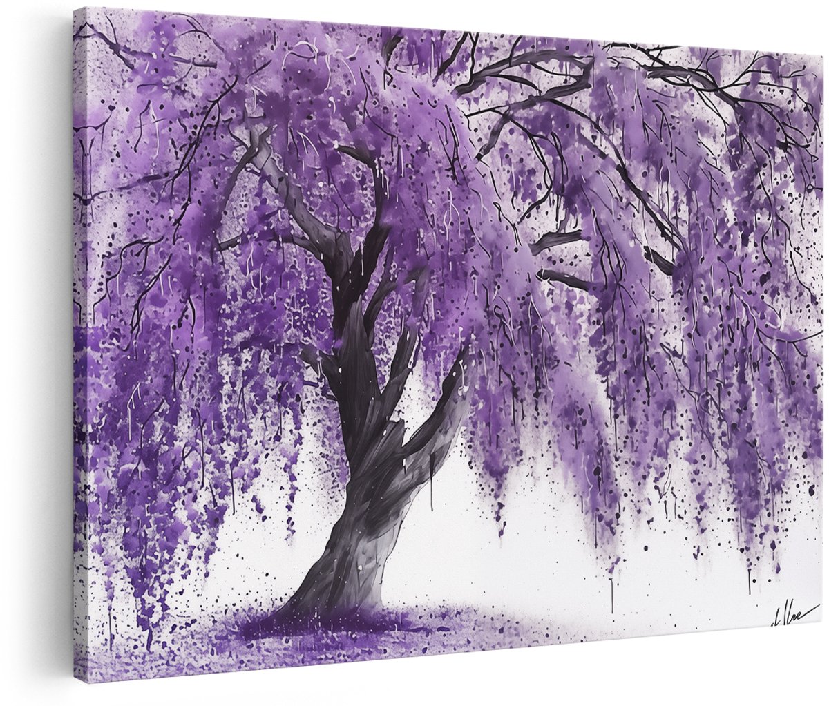 Artaza Canvas Schilderij Paars Treurwilg Kunstwerk - 180x120 cm - Groot - Wanddecoratie Woonkamer - Schilderijen - Muurdecoratie