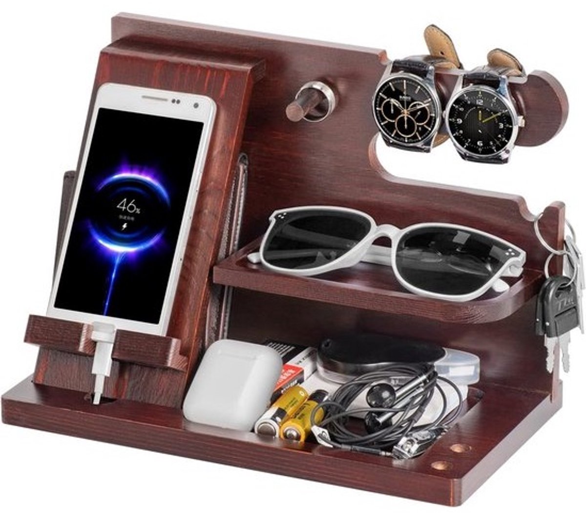 Houten Dockingstation Organizer Nachtkastje Bureau Tafel Opladen Station voor Mobiele Telefoon en Accessoires