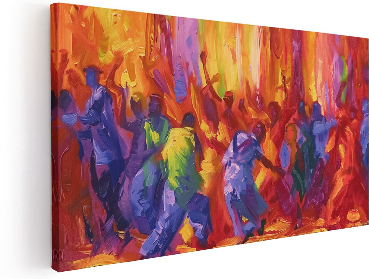 Artaza Canvas Schilderij Dansende Mensen - 180x90 cm - Groot - Klein - Wanddecoratie Woonkamer - Schilderijen - Muurdecoratie